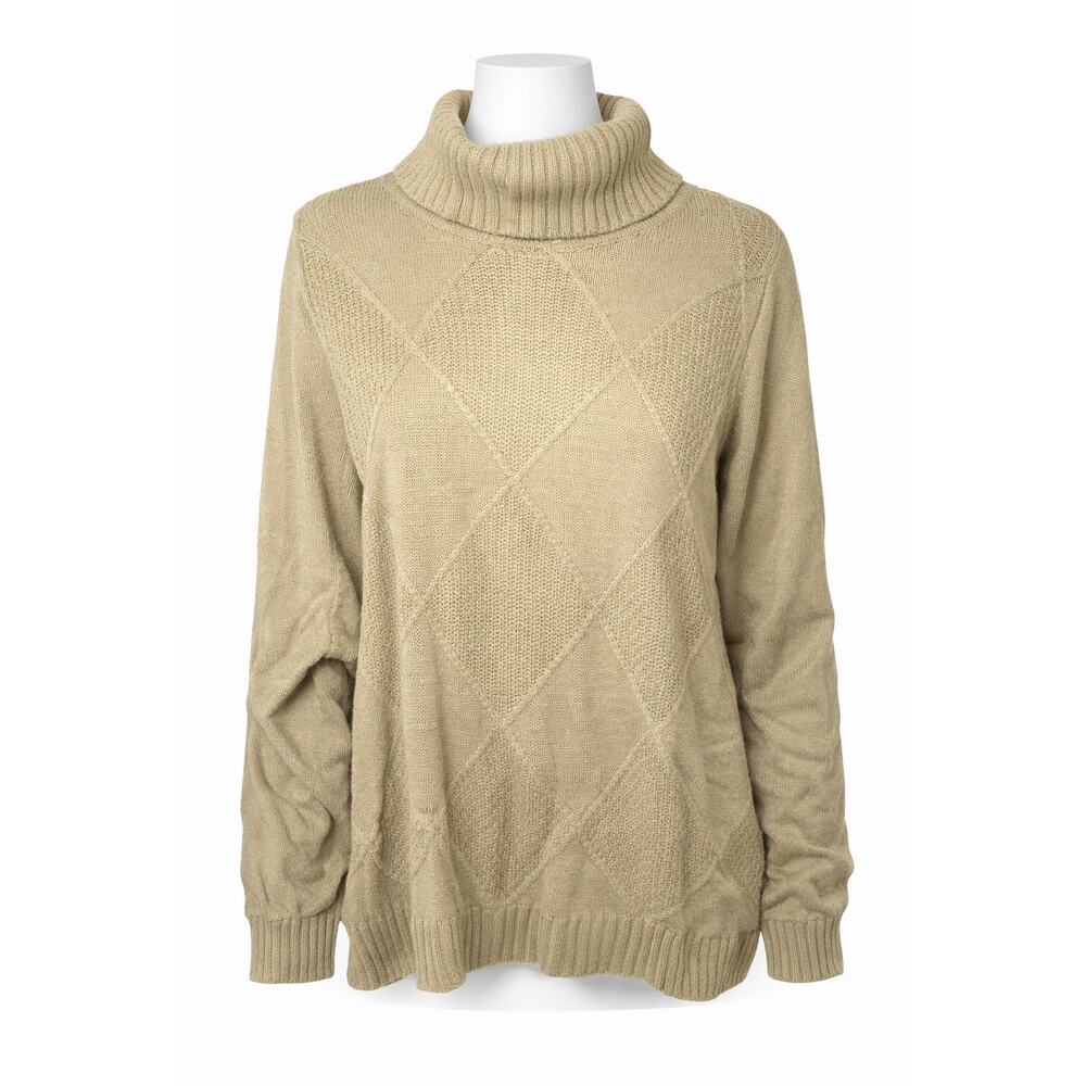 Belle by Kim Gravel Diamond Shaker Knit Turtleneck Sweater Olive [3X]‎